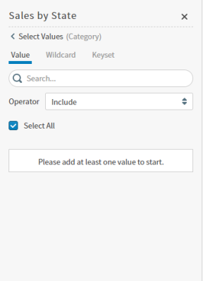 Use to select values, wildcard, or keyset filter information