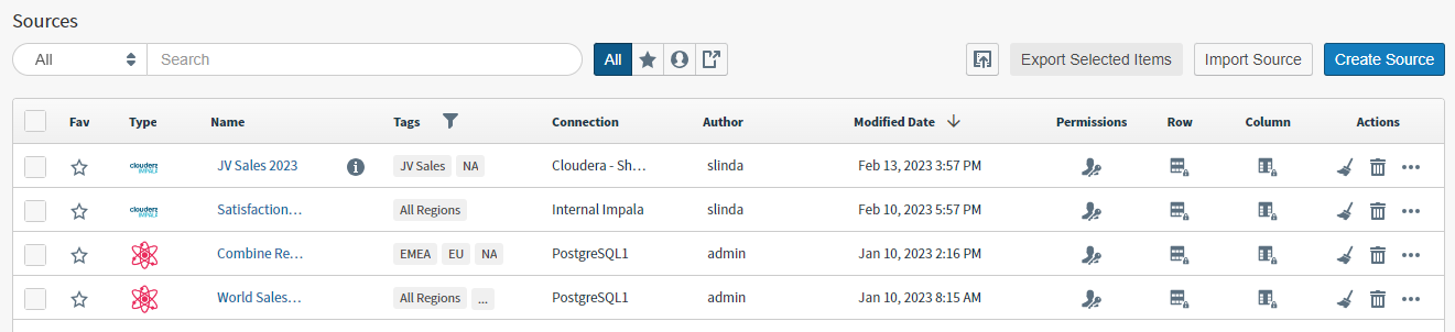 Use this work area to create, import, and edit data sources.