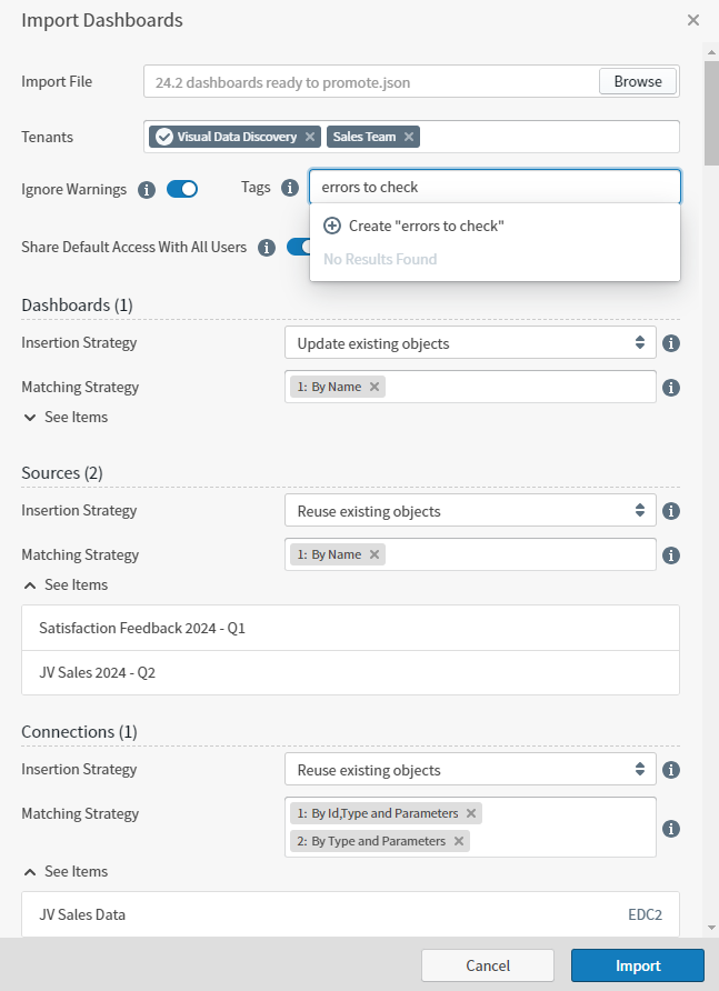 Use this work are to define what JSON file to import, for which tenants, using what insertion strategies, matching strategies, tags, and access levels