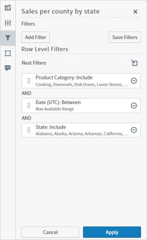 Use this work area to define filters to apply to this filter snippet