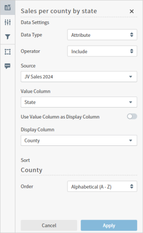 Use this work area to define filter snippet data settings