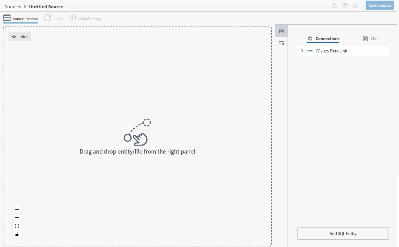 drag and drop entities to this left panel source  work area to define one or more data entities for your source